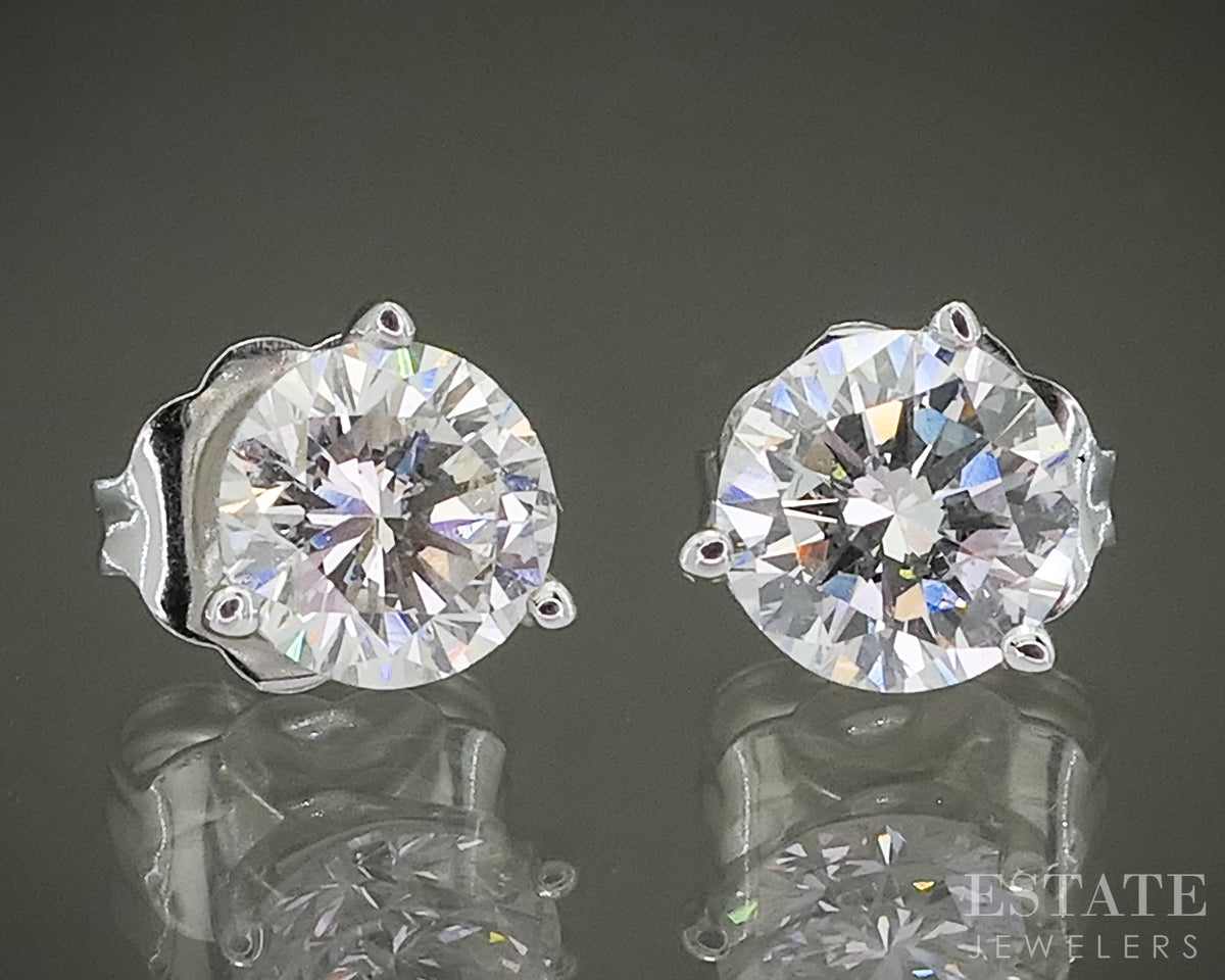 14k White Gold Round Natural .82ctw Diamond Martini Stud Earrings p31074