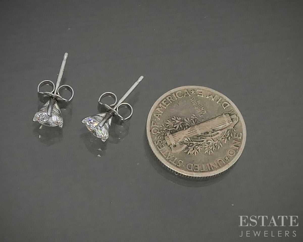 14k White Gold Round Natural .82ctw Diamond Martini Stud Earrings p31074
