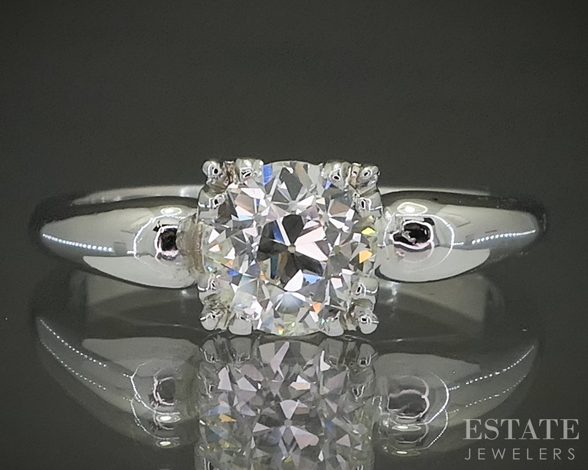 Vintage 14k White Gold European Natural .80ct Diamond Solitaire Ring p30824