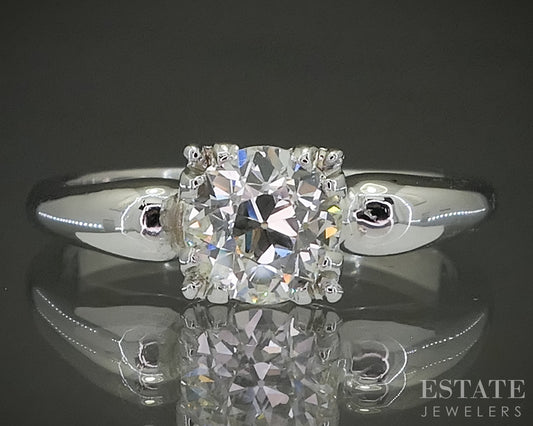Vintage 14k White Gold European Natural .80ct Diamond Solitaire Ring p30824