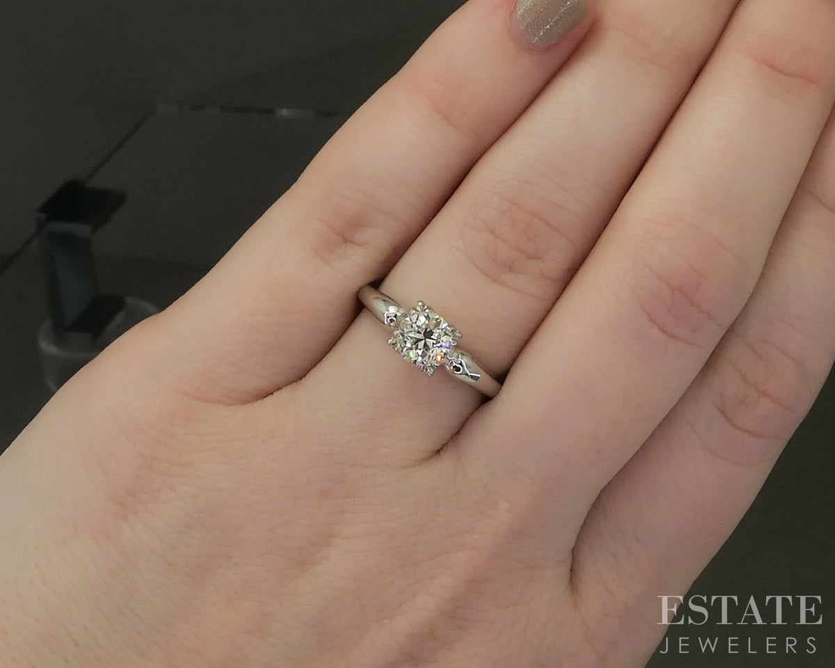 Vintage 14k White Gold European Natural .80ct Diamond Solitaire Ring p30824