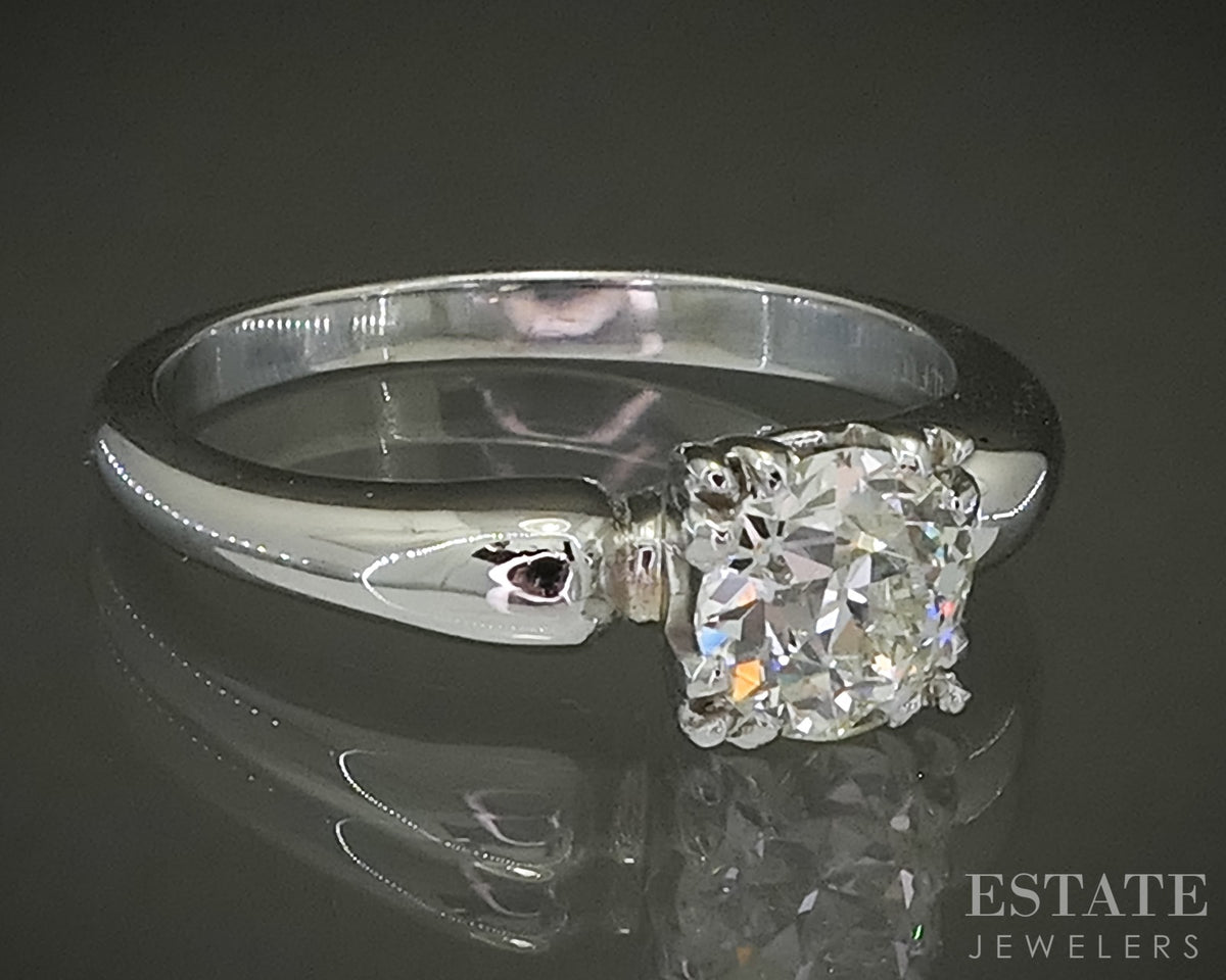Vintage 14k White Gold European Natural .80ct Diamond Solitaire Ring p30824