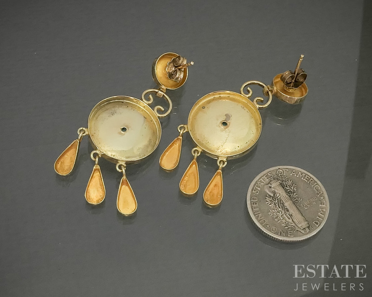 Vintage 14k Yellow Gold Turquoise Teardrop Disk Dangle Earrings p31454