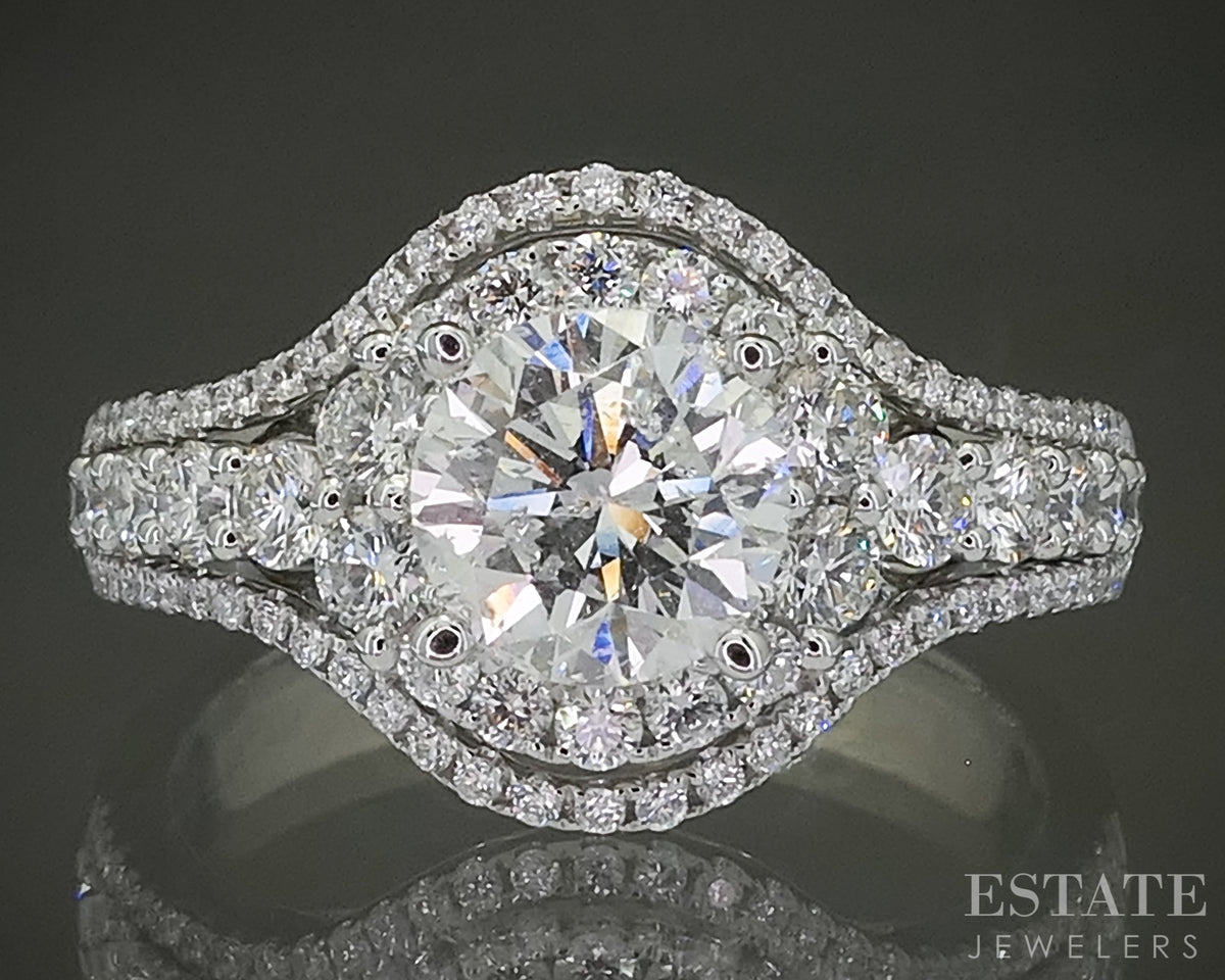 18k White Gold Round Natural 1.97ctw Diamond Halo Engagement Ring 5.4g p31515