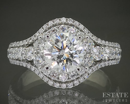 18k White Gold Round Natural 1.97ctw Diamond Halo Engagement Ring 5.4g p31515