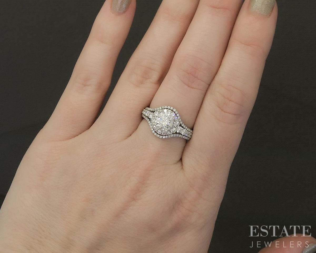 18k White Gold Round Natural 1.97ctw Diamond Halo Engagement Ring 5.4g p31515
