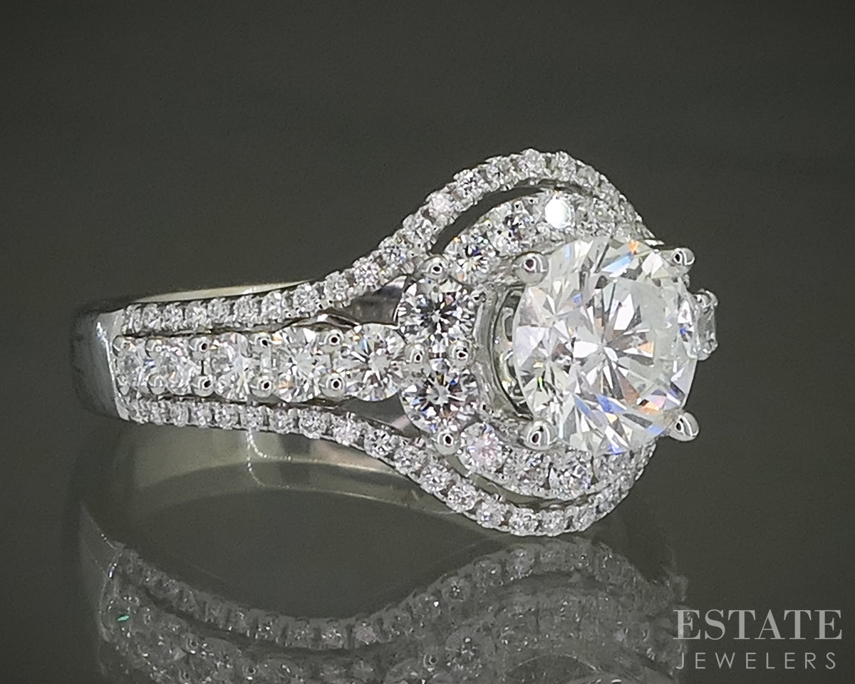 18k White Gold Round Natural 1.97ctw Diamond Halo Engagement Ring 5.4g p31515