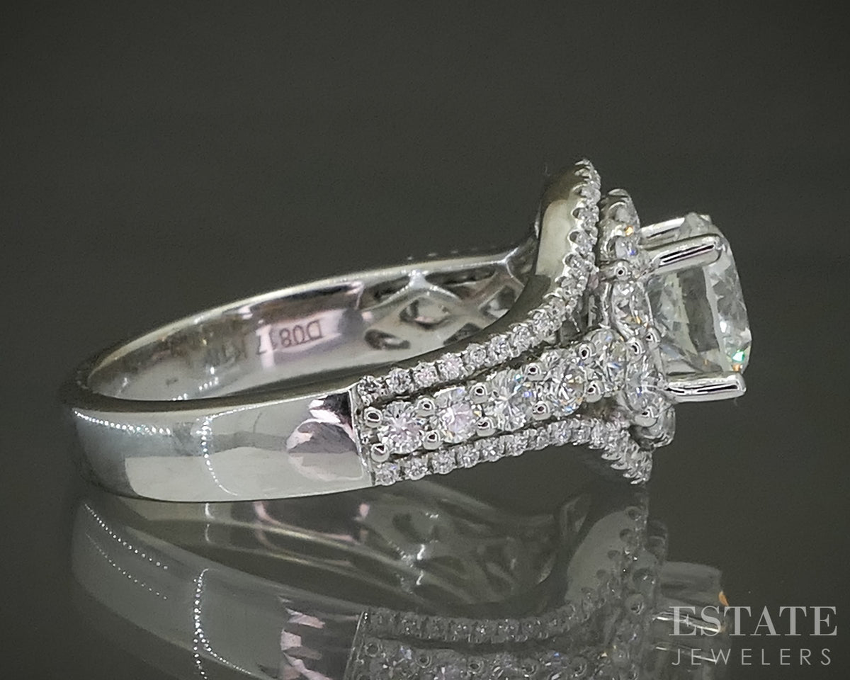 18k White Gold Round Natural 1.97ctw Diamond Halo Engagement Ring 5.4g p31515