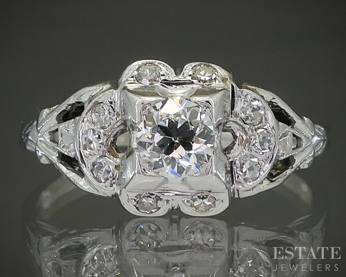 Antique 14k White Gold OEC Natural .35ctw Diamond Engagement Ring 1.9g p31081