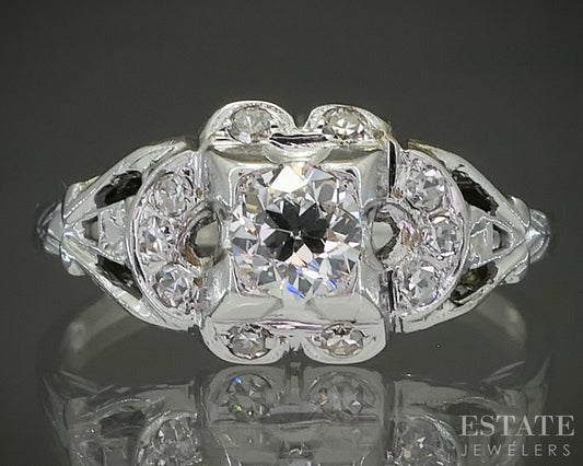 Antique 14k White Gold OEC Natural .35ctw Diamond Engagement Ring 1.9g p31081
