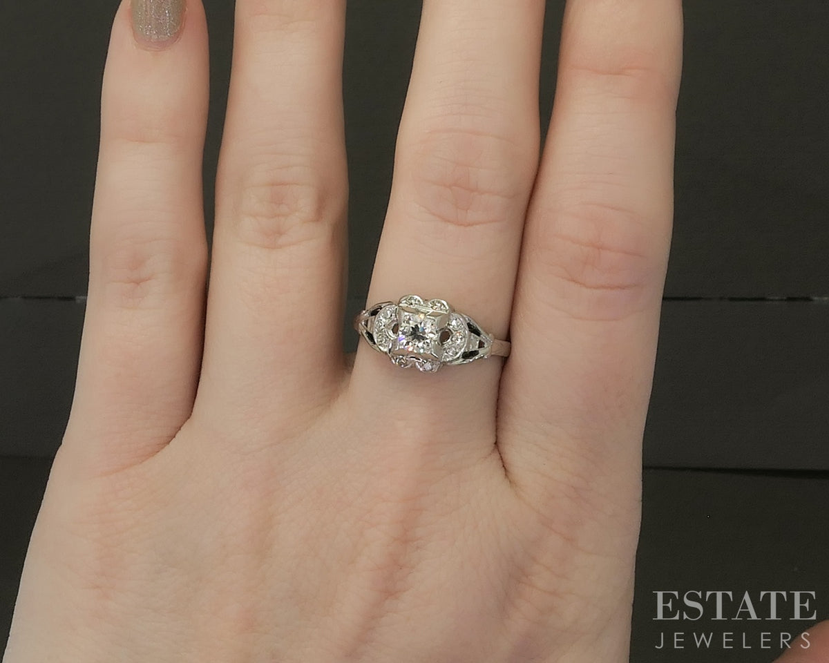 Antique 14k White Gold OEC Natural .35ctw Diamond Engagement Ring 1.9g p31081