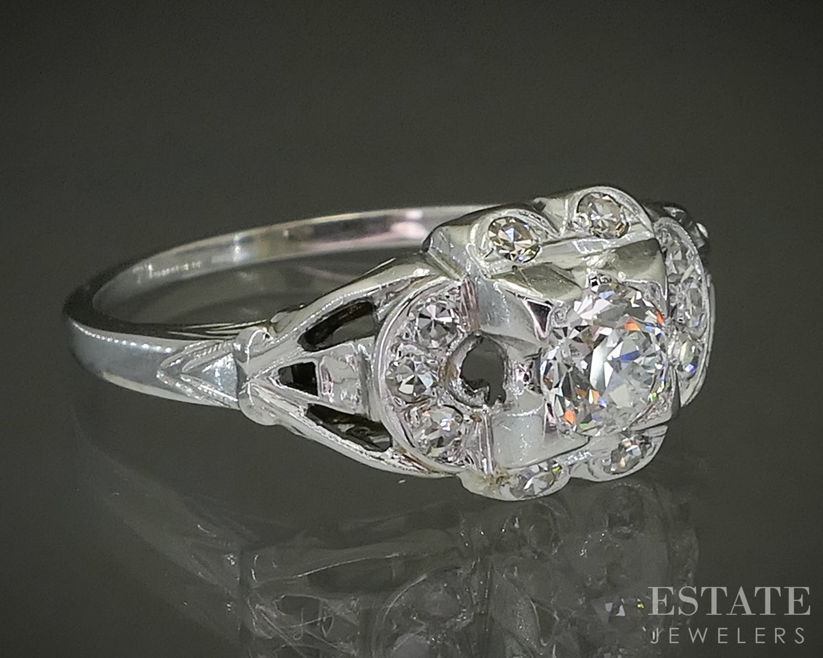 Antique 14k White Gold OEC Natural .35ctw Diamond Engagement Ring 1.9g p31081