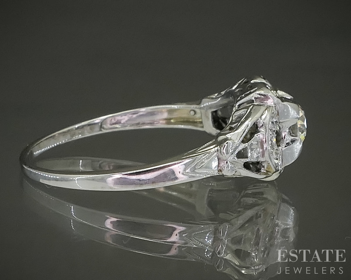 Antique 14k White Gold OEC Natural .35ctw Diamond Engagement Ring 1.9g p31081