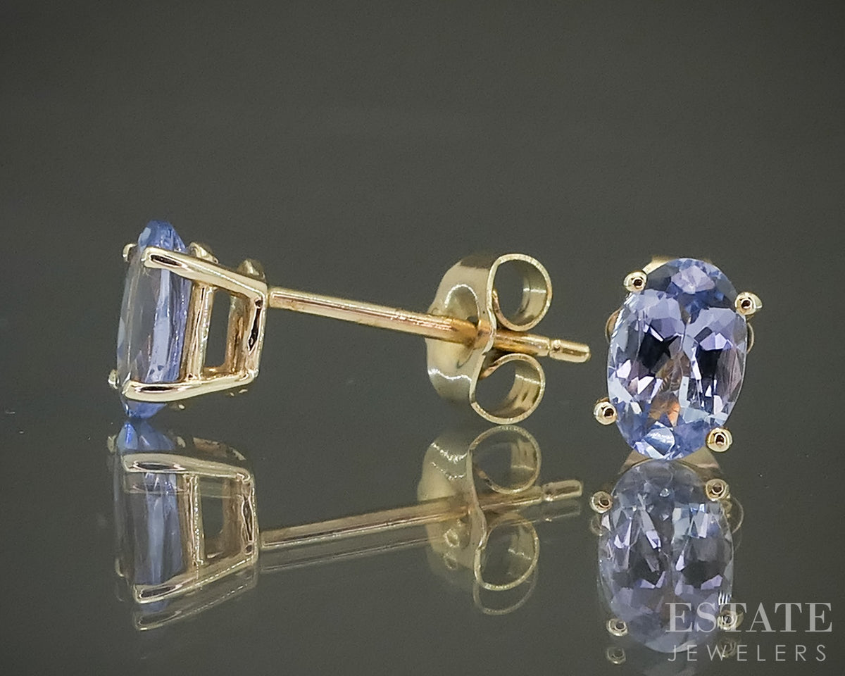 10k Yellow Gold Oval Natural 1ctw Tanzanite Stud Earrings 0.9g p30737