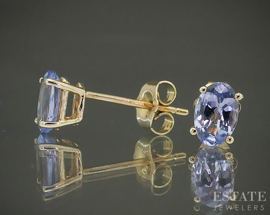 10k Yellow Gold Oval Natural 1ctw Tanzanite Stud Earrings 0.9g p30737