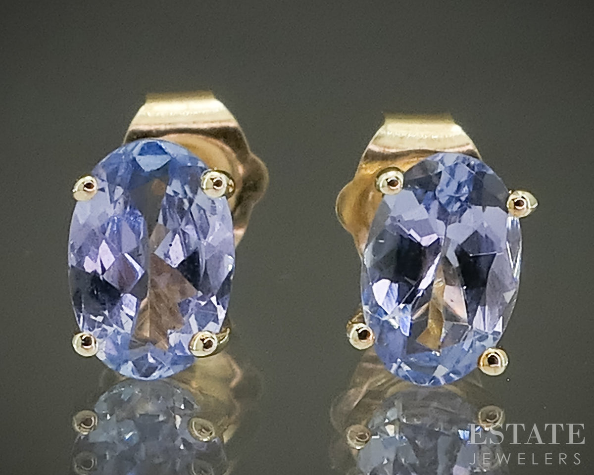 10k Yellow Gold Oval Natural 1ctw Tanzanite Stud Earrings 0.9g p30737