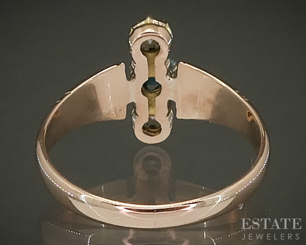 Antique Victorian 9k Yellow Gold Turquoise & Seed Pearl Ladies Ring 2.2g p31455