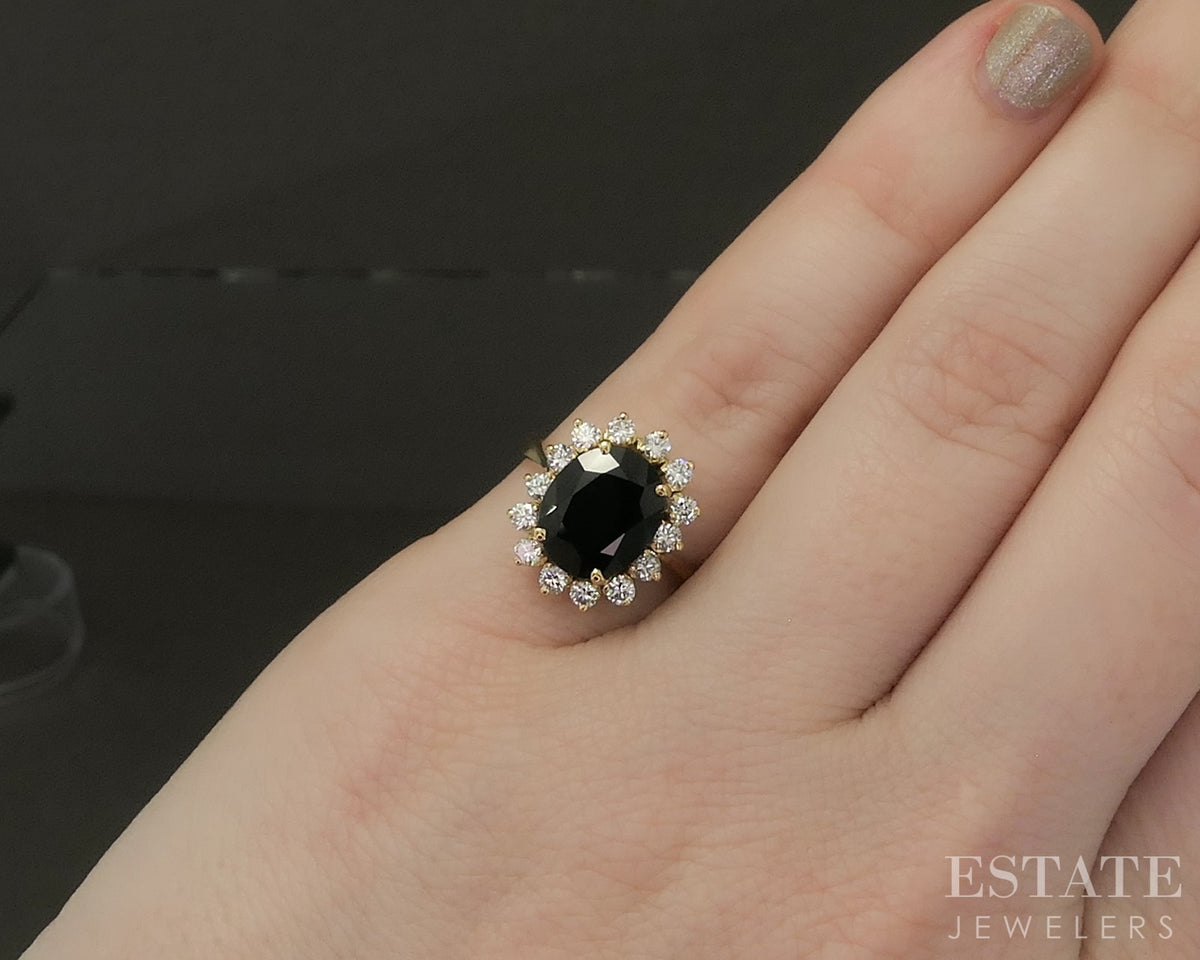 18k Yellow Gold Oval Natural Blue Sapphire & Diamond Princess Diana Ring p31499
