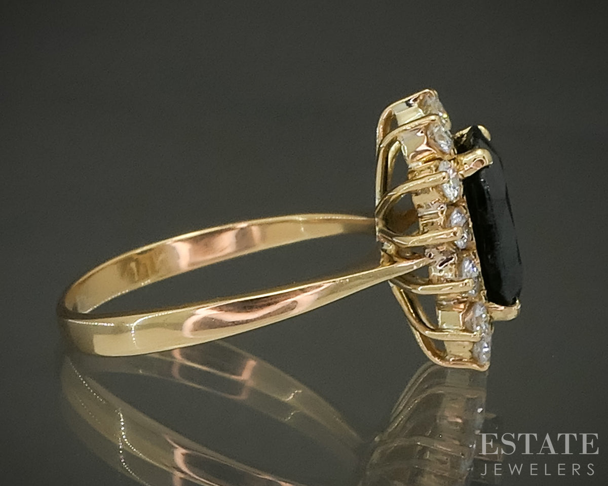 18k Yellow Gold Oval Natural Blue Sapphire & Diamond Princess Diana Ring p31499