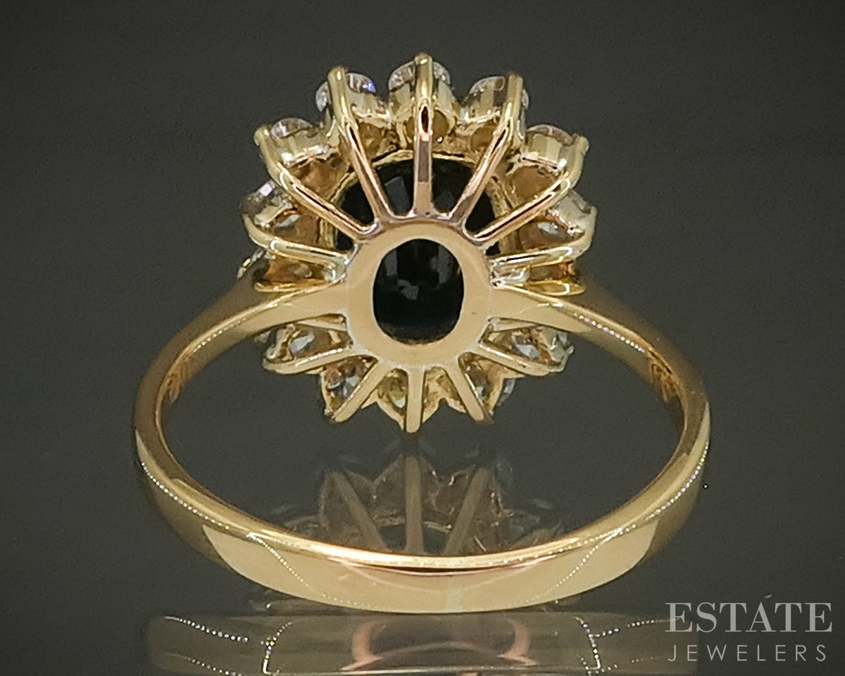 18k Yellow Gold Oval Natural Blue Sapphire & Diamond Princess Diana Ring p31499