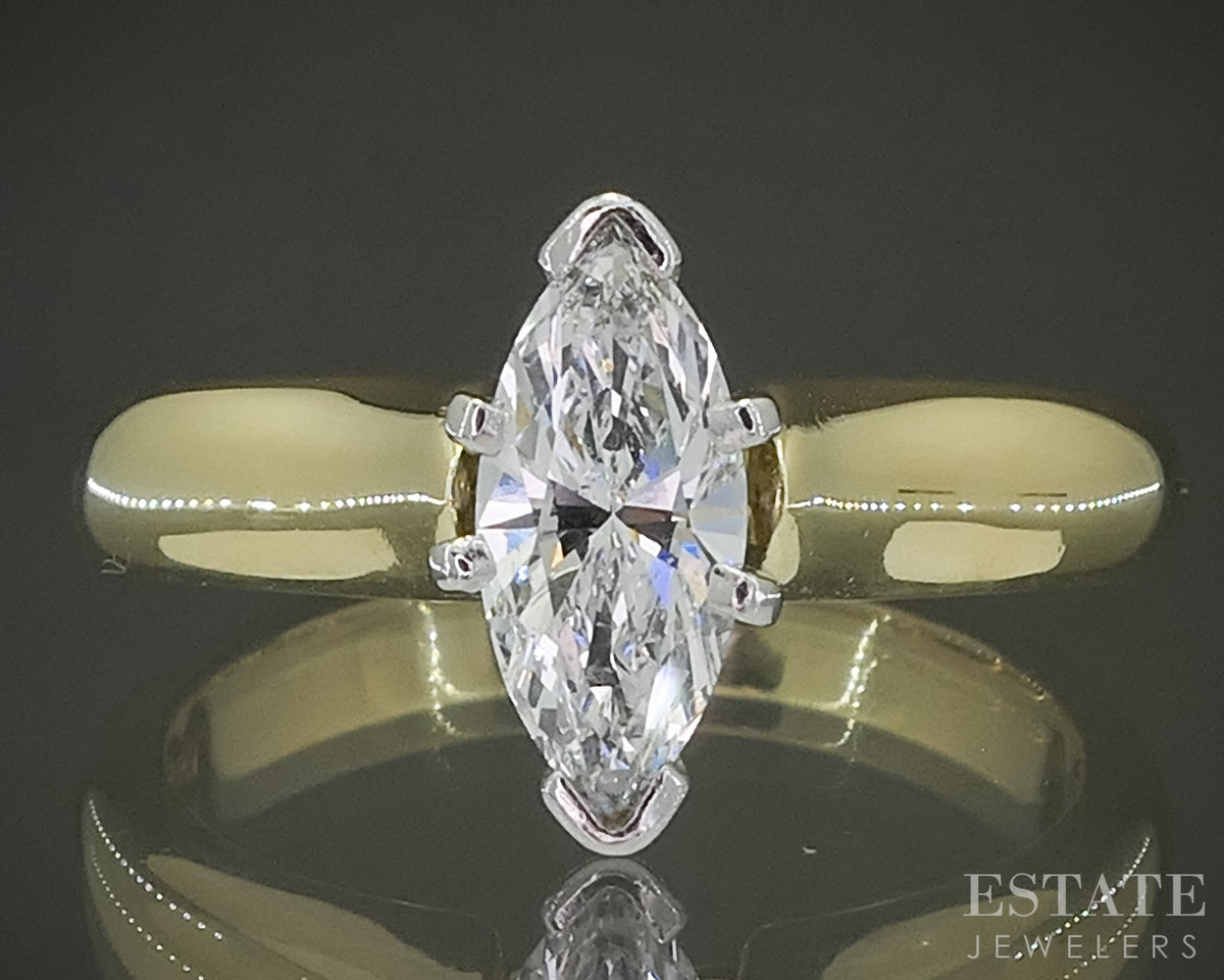 18k & Platinum Marquise GIA Natural .74ct Diamond Solitaire Ring p31497