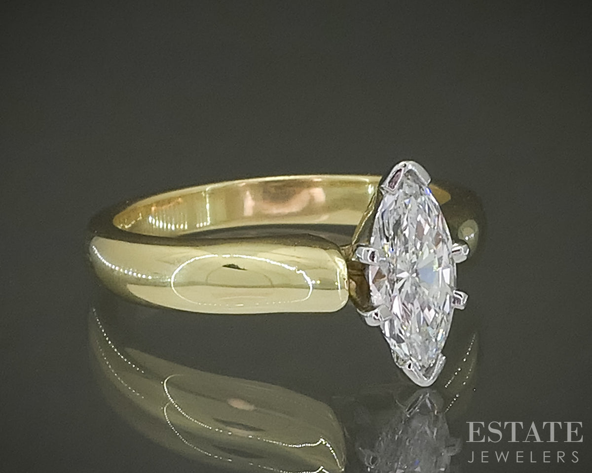 18k & Platinum Marquise GIA Natural .74ct Diamond Solitaire Ring p31497