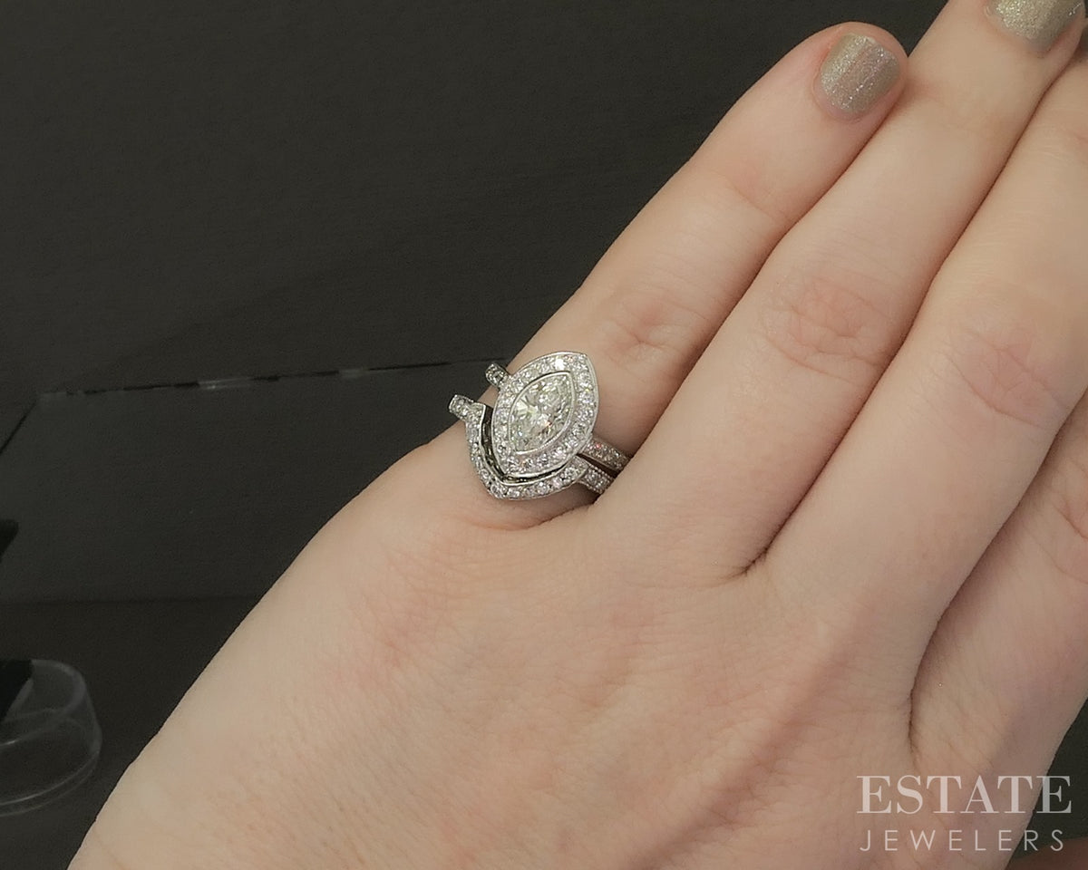 Antique Art Deco Platinum Marquise Natural 1.28ctw Diamond Wedding Set 5g p31503