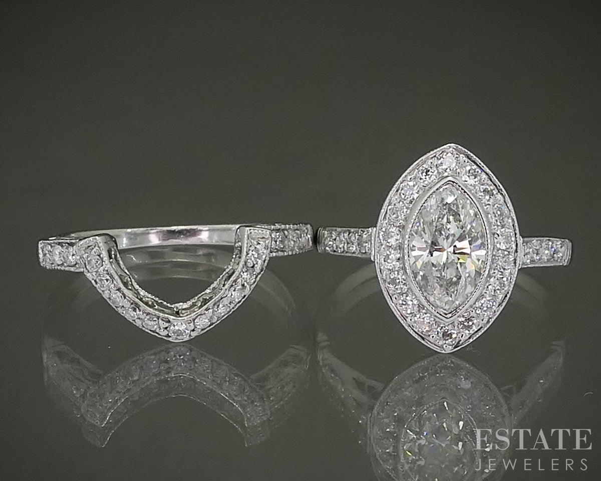 Antique Art Deco Platinum Marquise Natural 1.28ctw Diamond Wedding Set 5g p31503