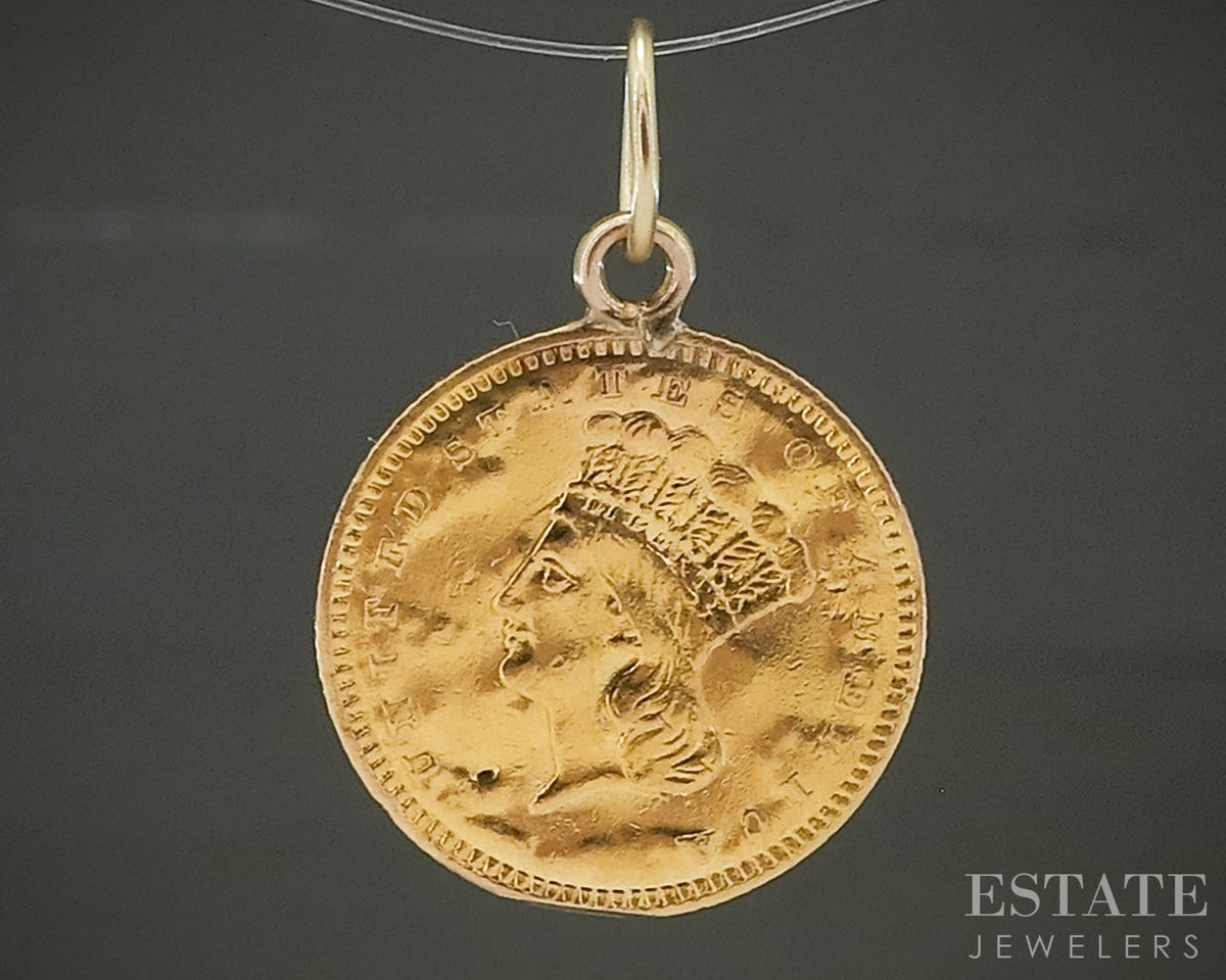 22k Yellow Gold Indian Princess Head $1 Gold Coin Pendant Love Token 1.4g p31488