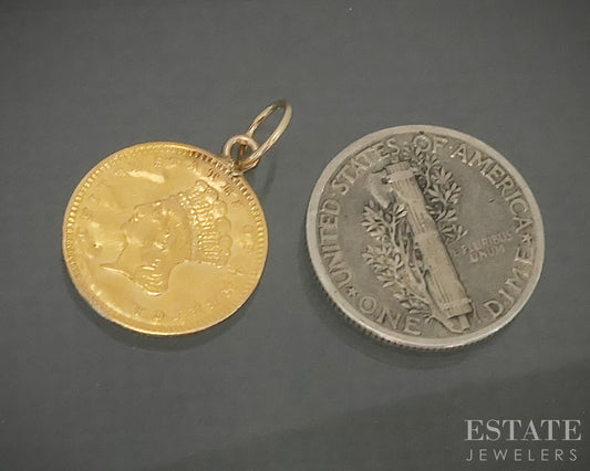 22k Yellow Gold Indian Princess Head $1 Gold Coin Pendant Love Token 1.4g p31488