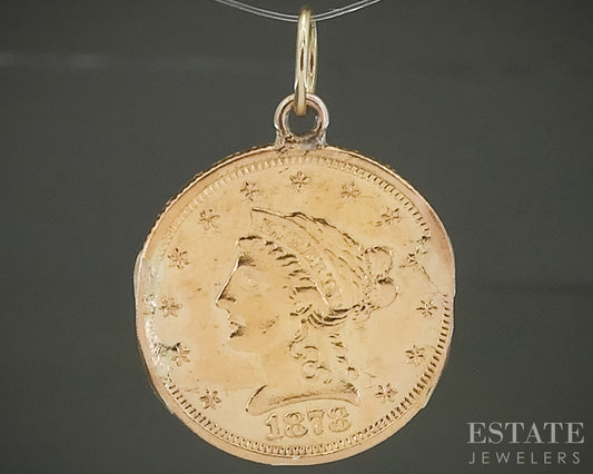 22k Yellow Gold 1878 Liberty Head $1 Gold Coin Pendant Love Token 2.7g p31478