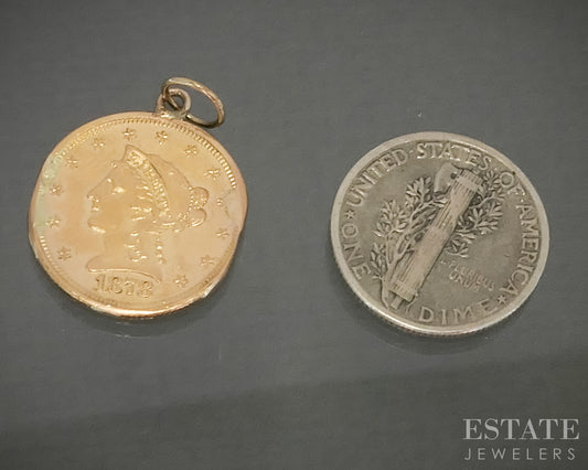 22k Yellow Gold 1878 Liberty Head $1 Gold Coin Pendant Love Token 2.7g p31478