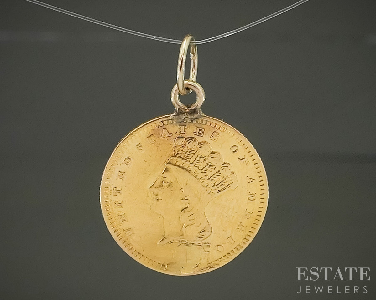 22k Yellow Gold Indian Princess Head $1 Gold Coin Pendant Love Token 1.5g p31482