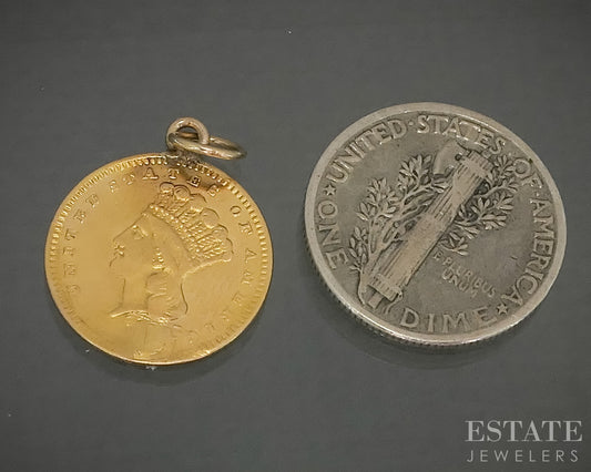 22k Yellow Gold Indian Princess Head $1 Gold Coin Pendant Love Token 1.5g p31482