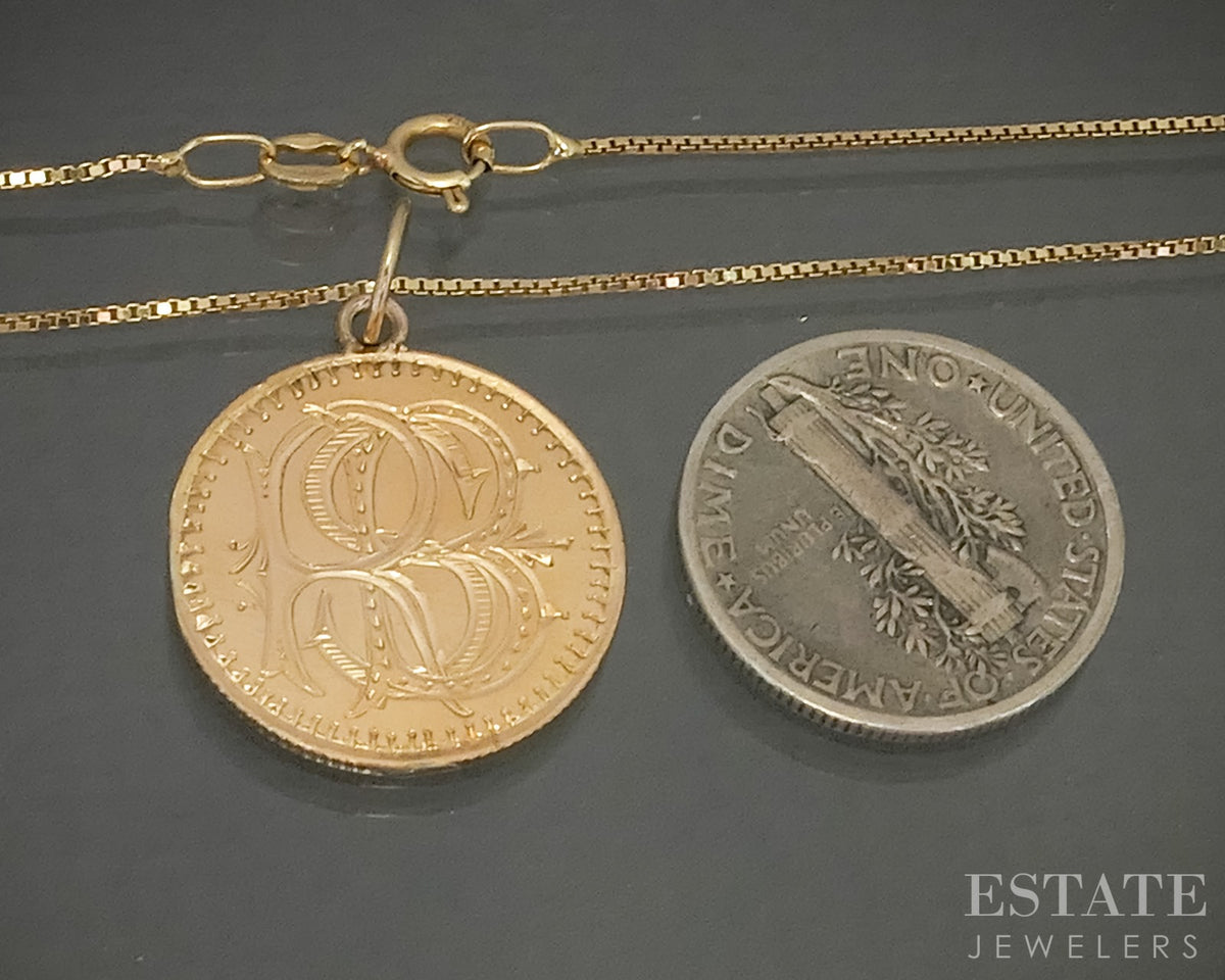 22k Yellow Gold 1852 Liberty Head $1 Gold Coin Love Token Necklace 5.5g p31483