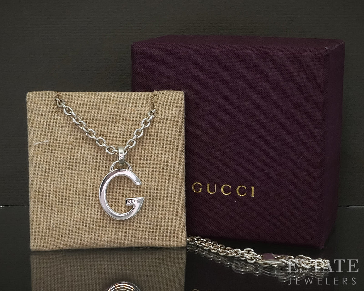 Sterling Silver Gucci Cable Link G Charm Necklace 20g 17"L p30868