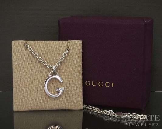 Sterling Silver Gucci Cable Link G Charm Necklace 20g 17"L p30868