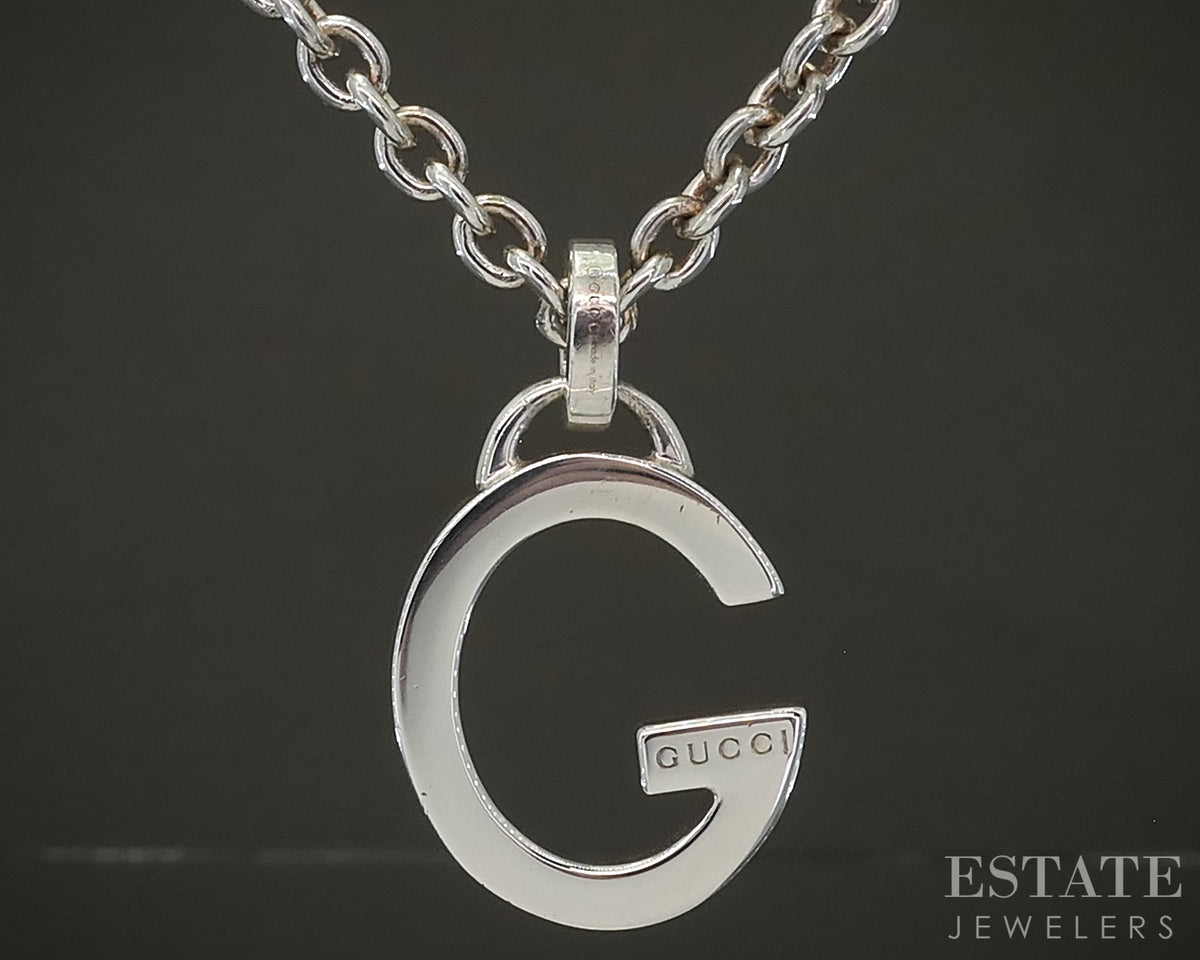 Sterling Silver Gucci Cable Link G Charm Necklace 20g 17"L p30868