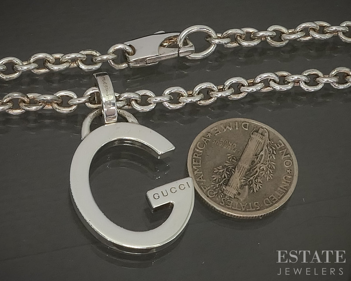 Sterling Silver Gucci Cable Link G Charm Necklace 20g 17"L p30868