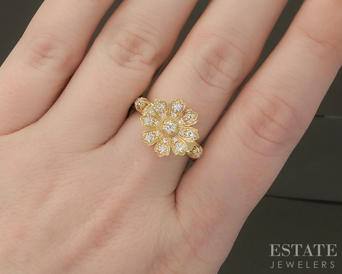 18k Yellow Gold Gucci Flora Natural .60ctw Diamond Cocktail Ring 7.5g p30867