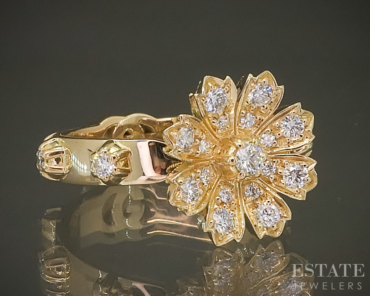 18k Yellow Gold Gucci Flora Natural .60ctw Diamond Cocktail Ring 7.5g p30867