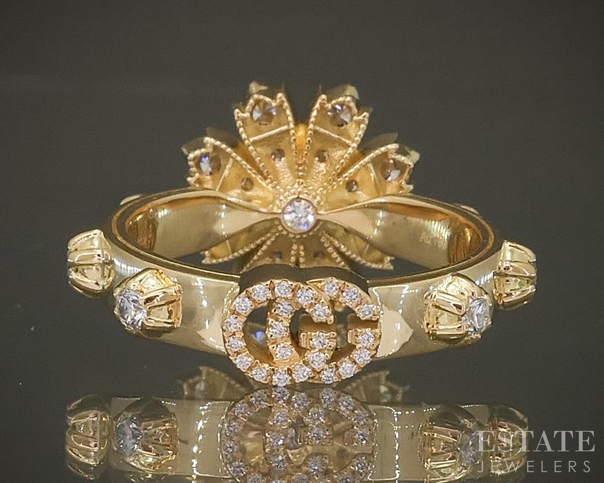 18k Yellow Gold Gucci Flora Natural .60ctw Diamond Cocktail Ring 7.5g p30867
