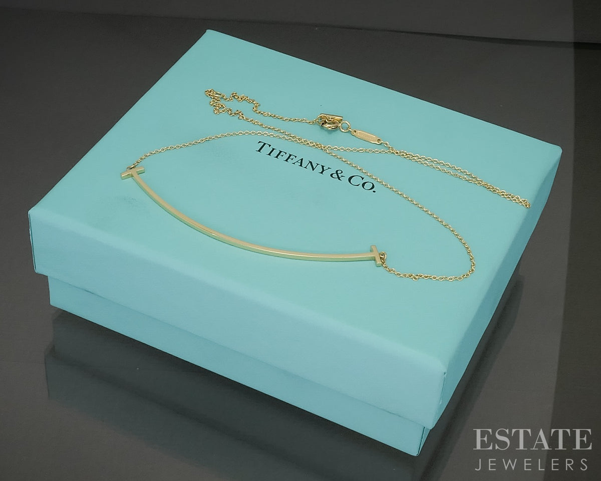 18k Yellow Gold Tiffany & Co. Large "T" Smile Link Necklace 3.8g 18"L p30854