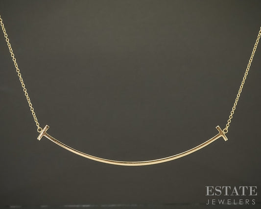 18k Yellow Gold Tiffany & Co. Large "T" Smile Link Necklace 3.8g 18"L p30854