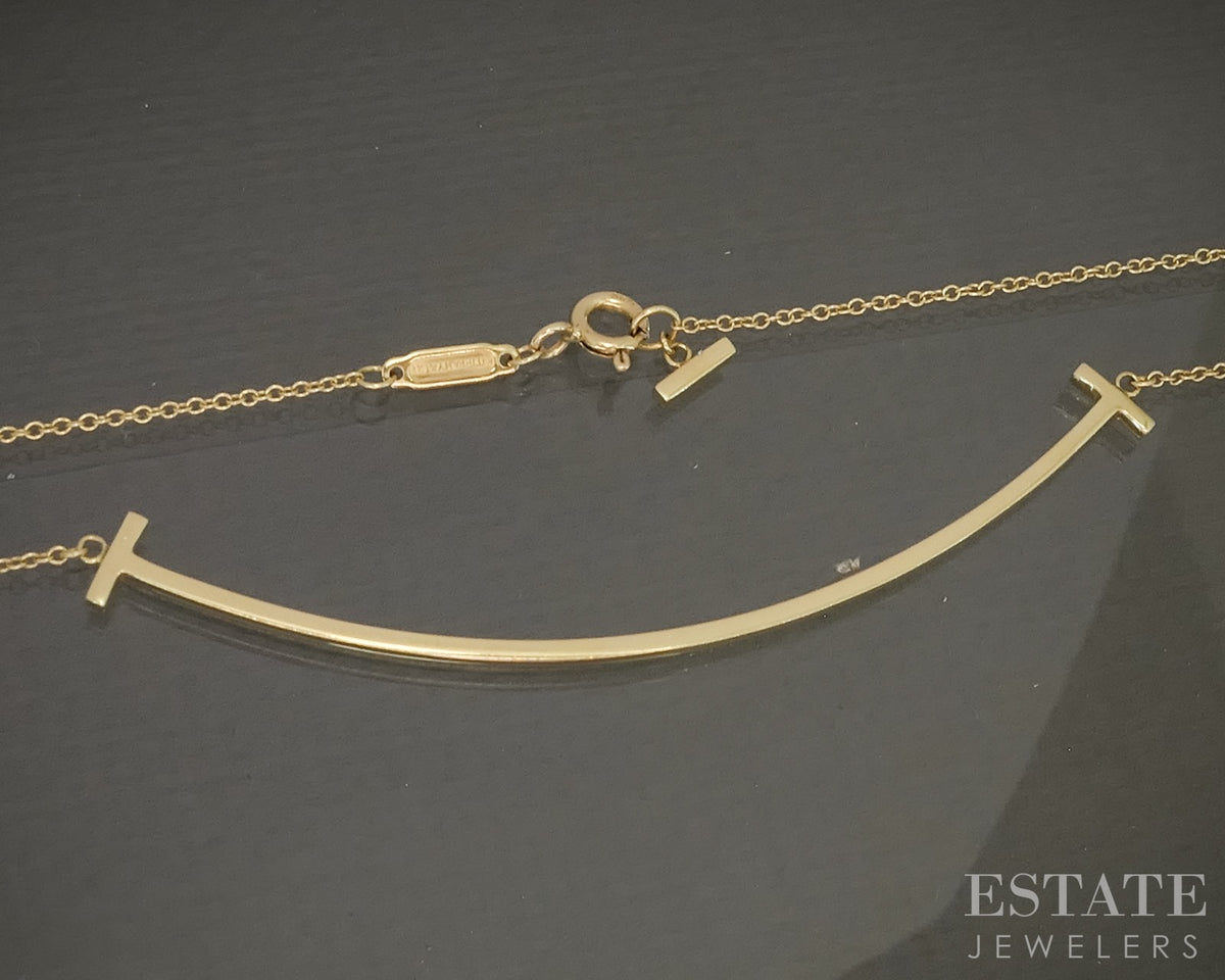 18k Yellow Gold Tiffany & Co. Large "T" Smile Link Necklace 3.8g 18"L p30854