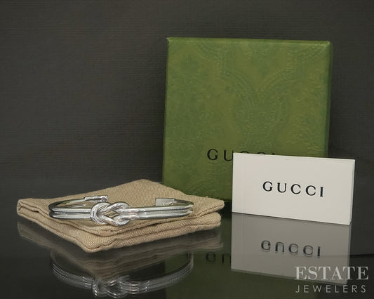 Sterling Silver Gucci Italy Knot Ladies Cuff Bracelet 24.8g p30869