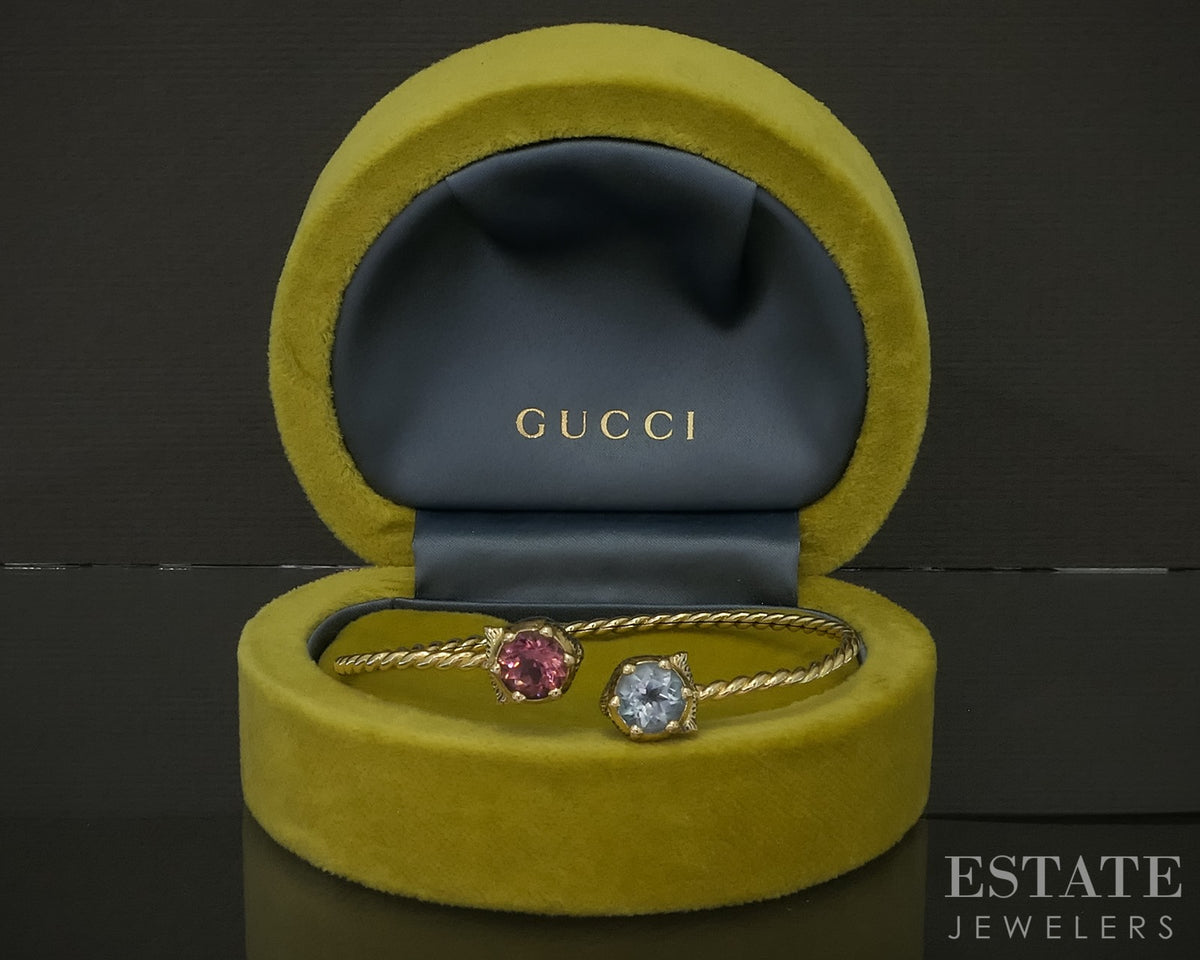 18k Yellow Gold Gucci Le Marché Des Merveilles Feline Head Cuff Bracelet p30866