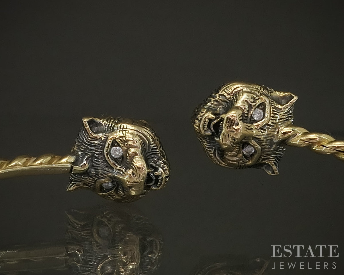 18k Yellow Gold Gucci Le Marché Des Merveilles Feline Head Cuff Bracelet p30866
