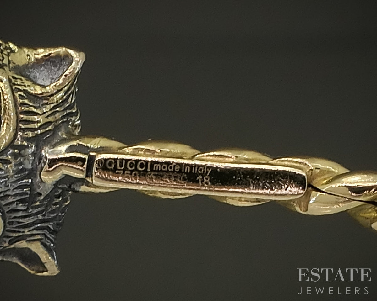 18k Yellow Gold Gucci Le Marché Des Merveilles Feline Head Cuff Bracelet p30866