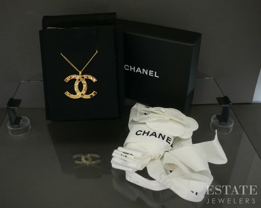 Chanel CC Logo Gold Tone Link Necklace & Pendant 24"L p30837